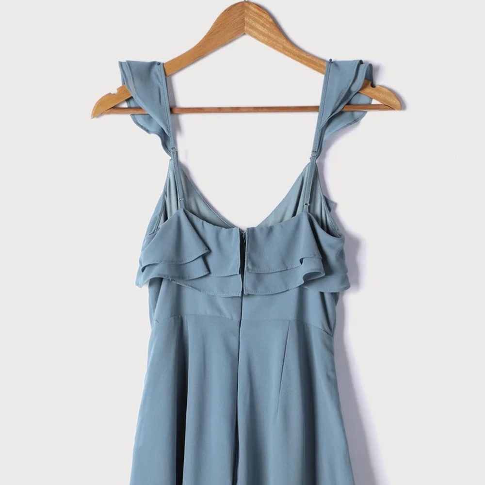 Blue Ruffled Sleeveless Romper - Picture 6 of 6